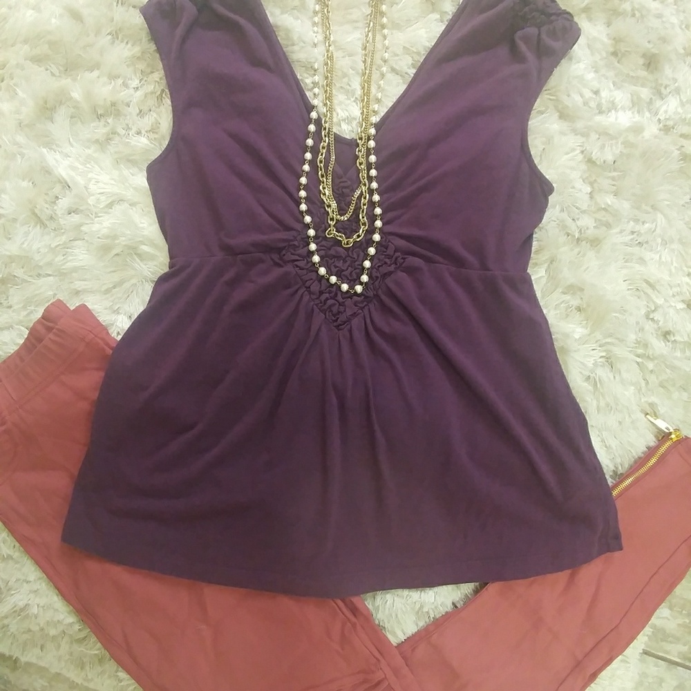 {Deletta} Purple Flowy Tank with Rouching Detail